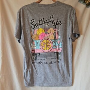 Simply Southern Medium Gray and Pink "Softball Is Life" Short Sleeve Tee